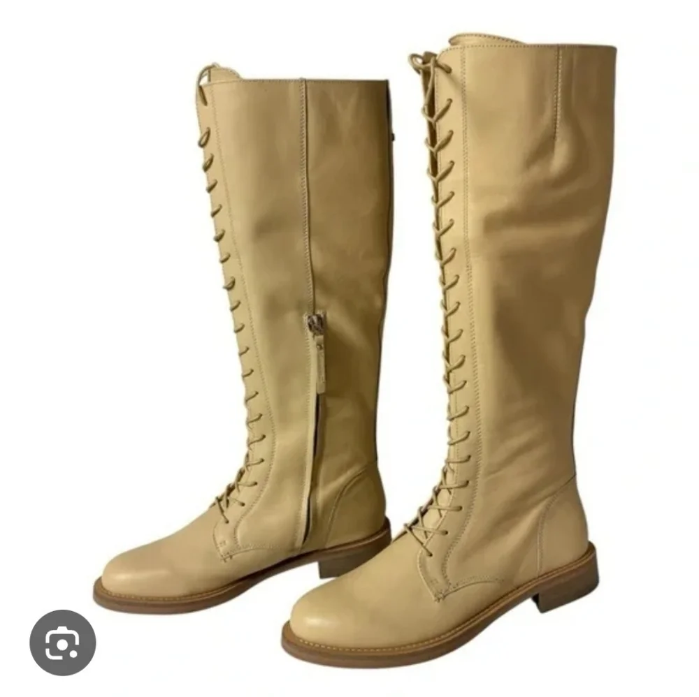 New Sam Edelman Women's Leather High Knee Boots Size 6.5 Cream Color